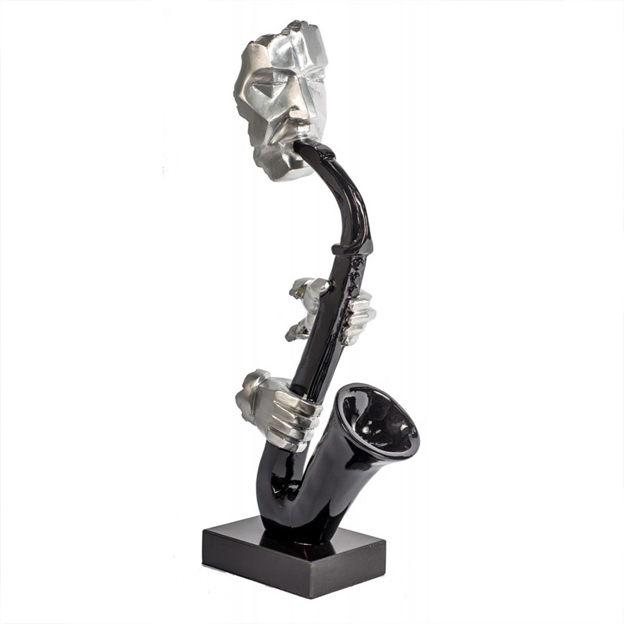 Sculpture déco saxophoniste noir et argent design