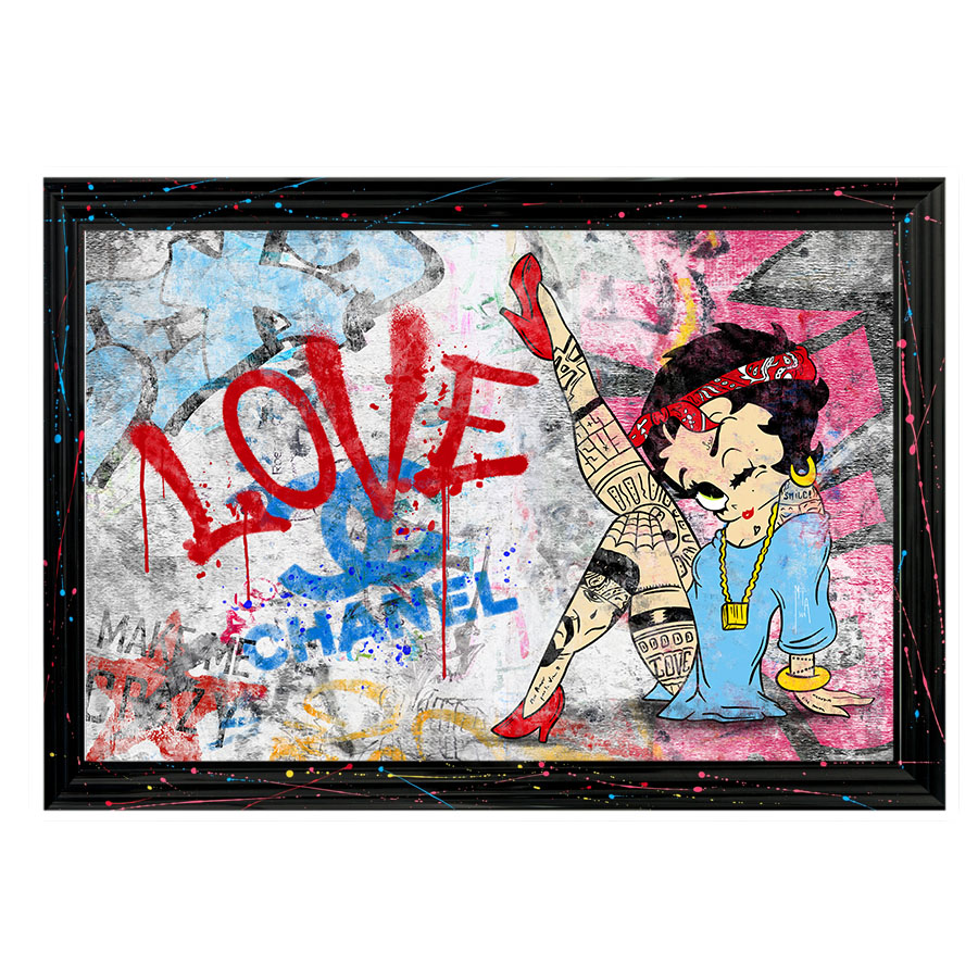 Tableau décoratif en pvc Betty Boop Love Chanel Street-art pop-art