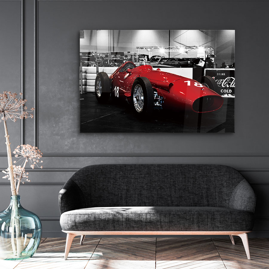 Tableau décoratif en verre course automobile Mazerati 250F formule 1 design