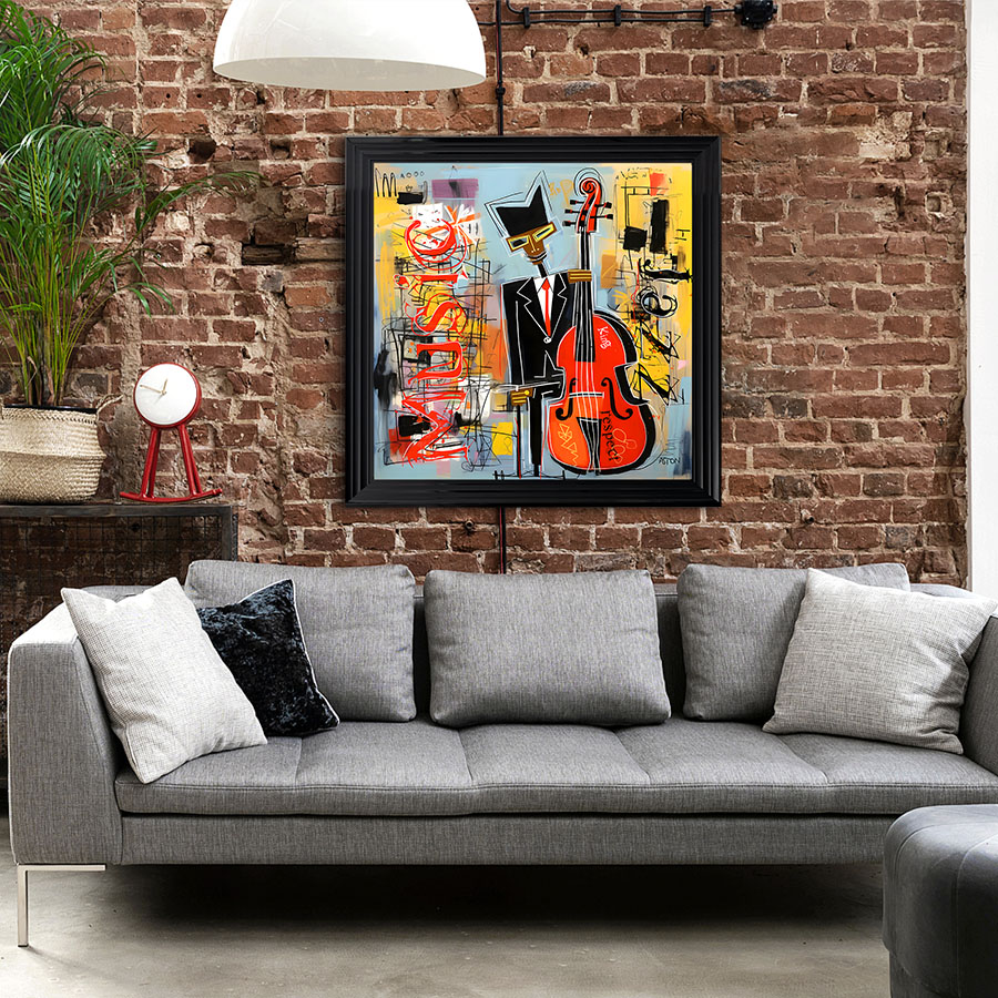 Tableau décoratif en pvc contre-bassiste style Basquiat pop-art