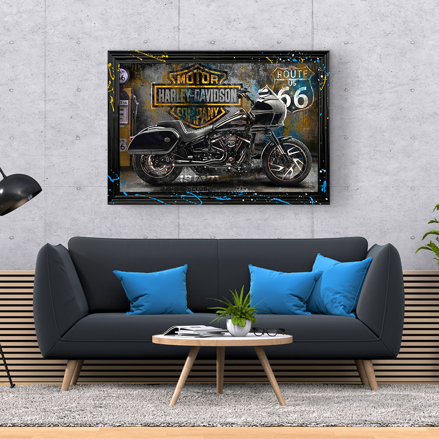 Tableau décoratif en pvc Moto Harley Davidson Route 66 vintage design