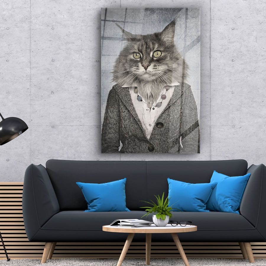 Tableau décoratif en verre Chat en gilet design