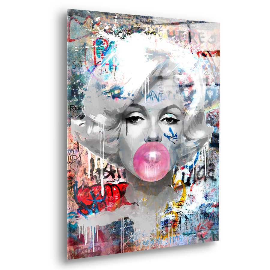Tableau déco en verre plexiglas Marilyn Monroe chewing-gum Fat Street-art