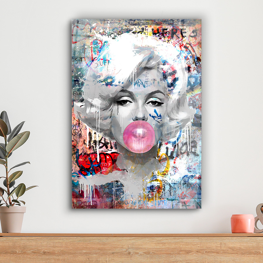 Tableau déco en verre plexiglas Marilyn Monroe chewing-gum Fat Street-art