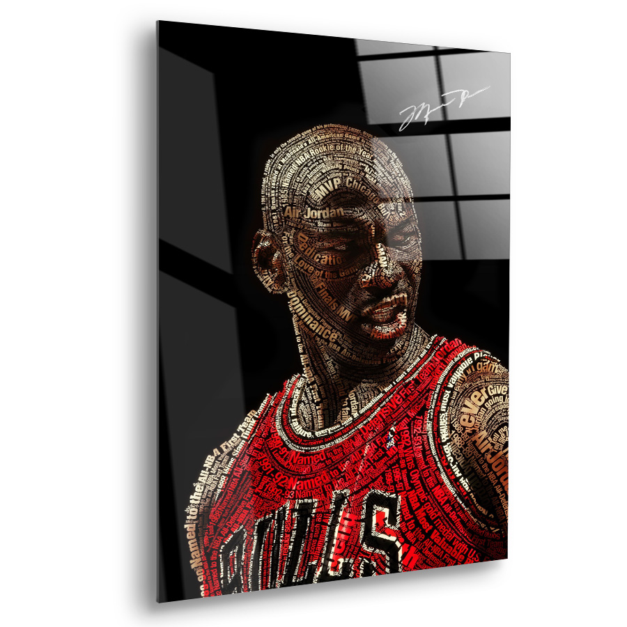 Tableau déco en verre plexiglas Michael Jordan Chicago Bulls lettrage.