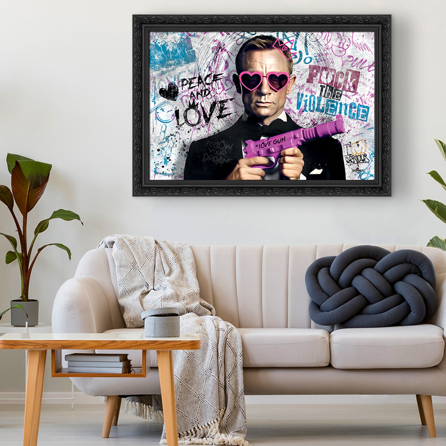Tableau décoratif James Bond Peace and Love - pop-art
