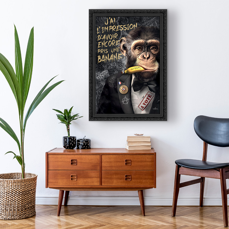Tableau décoratif en pvc Singe banane - design - pop art - street-art