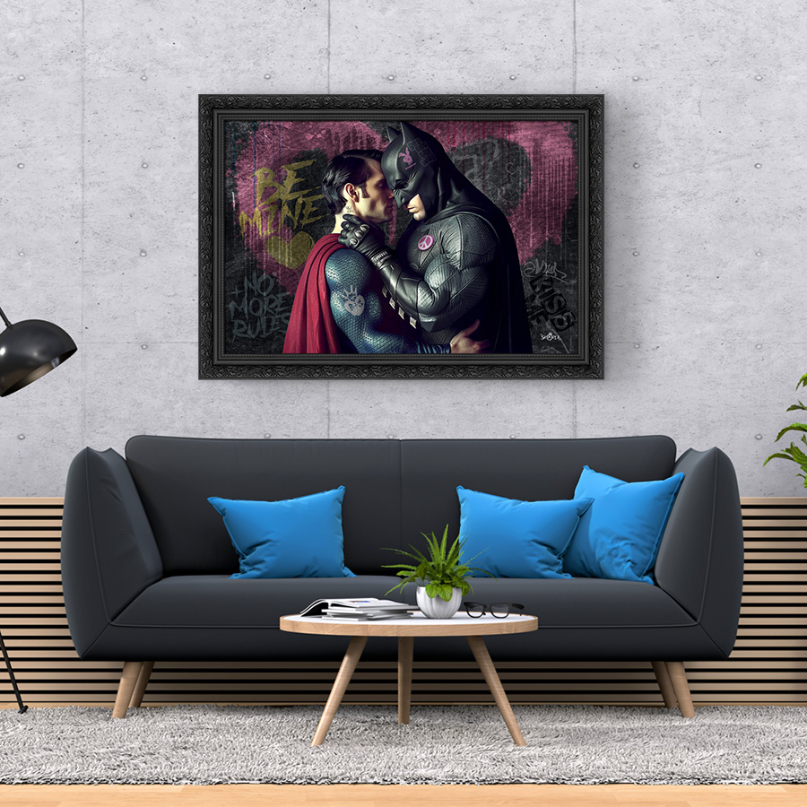 Tableau décoratif en pvc Batman & Superman in love - pop-art