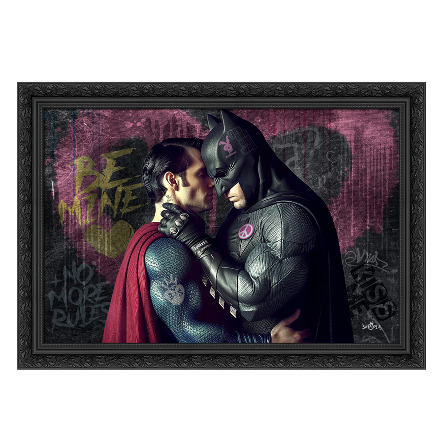Tableau décoratif en pvc Batman & Superman in love - pop-art