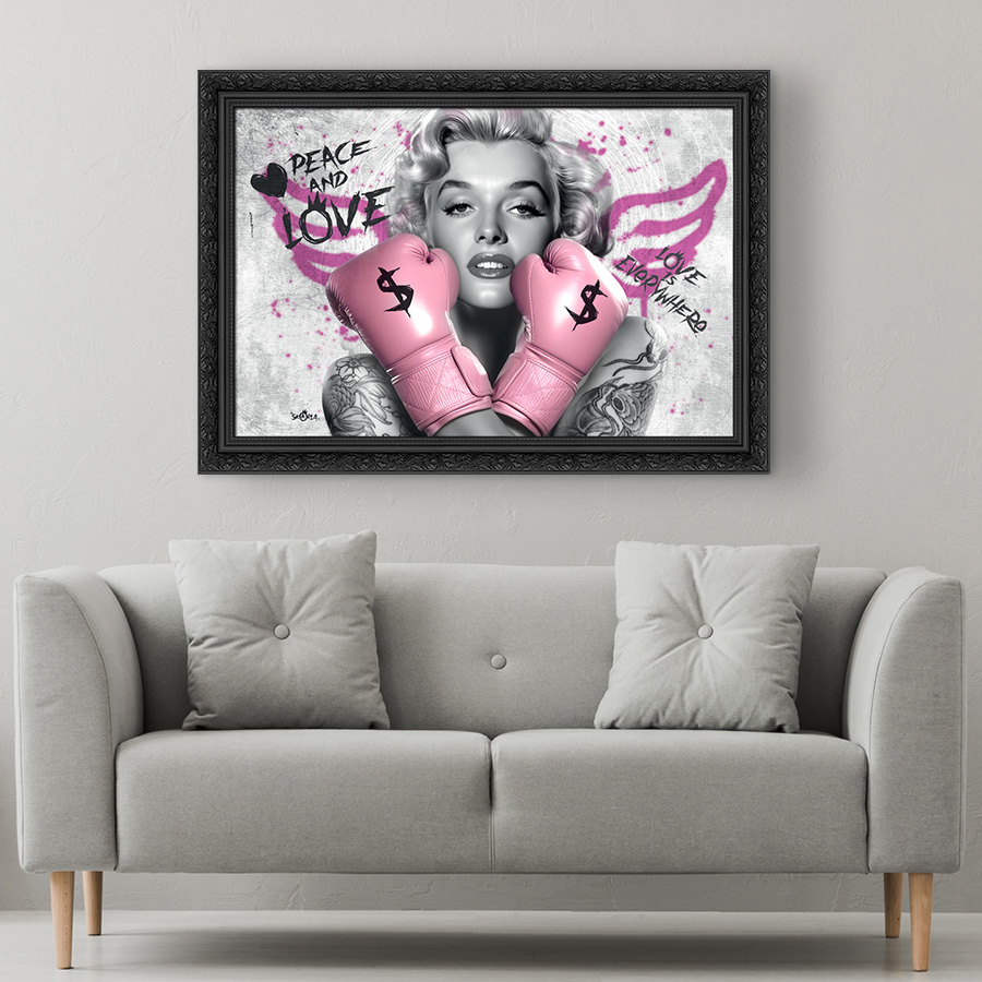 Tableau décoratif en pvc Marylin Monroe gants de boxe roses - design