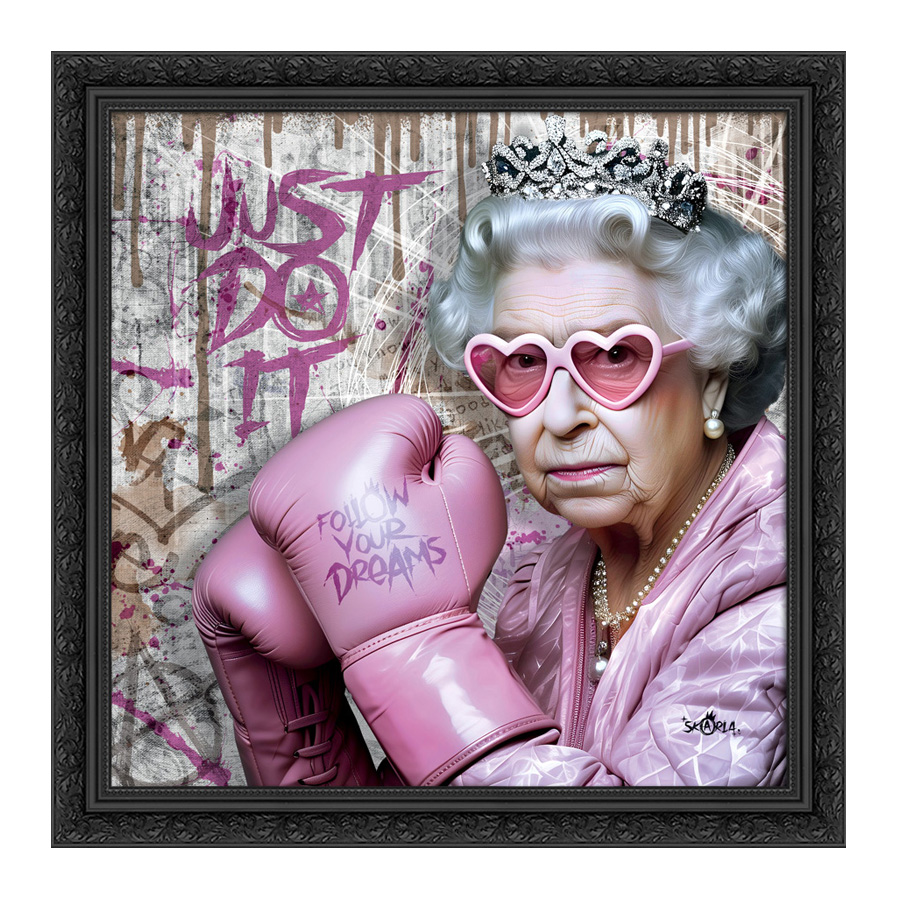 Tableau décoratif en pvc Reine Elizabeth II gants de boxe roses - design